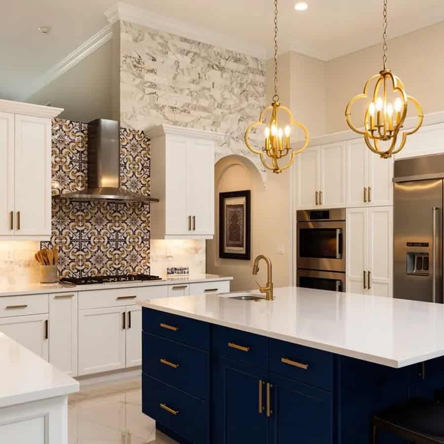 White shaker kitchen with stone counters